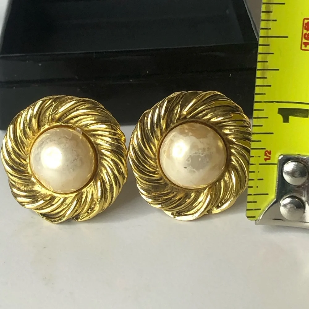 CHANEL 24k Gold Plated and Faux Pearl Earrings w/ BOX